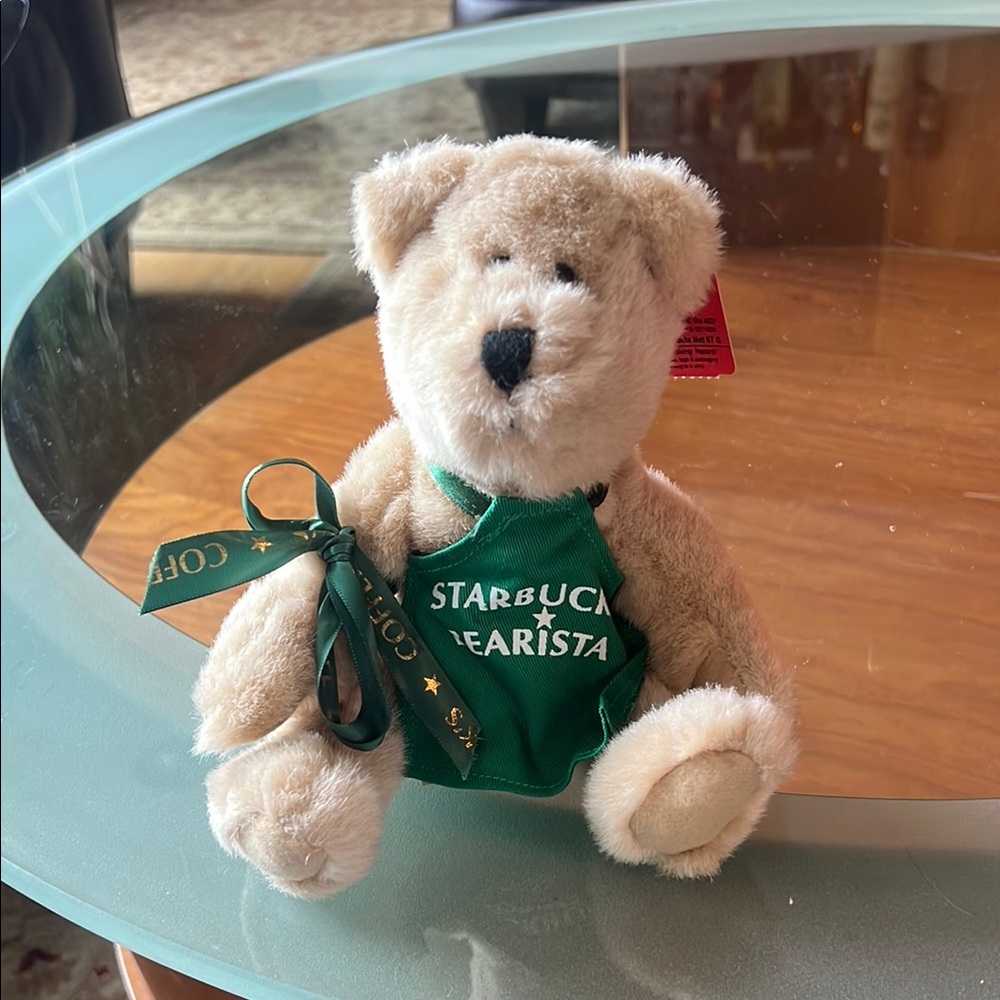 NWT 1990s Starbucks Bearista Plush with Green Apron and Ribbon